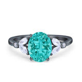 Oval Art Deco Engagement Ring Black Tone, Simulated Paraiba Tourmaline CZ 925 Sterling Silver