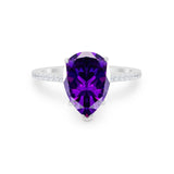 Teardrop Engagement Ring Pear Round Simulated Amethyst CZ 925 Sterling Silver