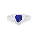 Heart Filigree Thumb Ring Round Simulated Blue Sapphire CZ 925 Sterling Silver