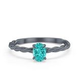 Solitaire Twisted Oval Wedding Ring Black Tone, Simulated Paraiba Tourmaline CZ 925 Sterling Silver