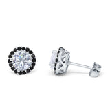 Halo Bridal Stud Earrings Engagement Wedding Round Black CZ 925 Sterling Silver