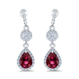 Halo Dangle & Drop Earrings Pear Simulated Ruby CZ 925 Sterling Silver
