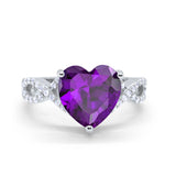Art Deco Heart Promise Twisted Shank Simulated Amethyst CZ Wedding Ring 925 Sterling Silver