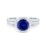 Halo Engagement Ring Accent Dazzling Simulated Blue Sapphire CZ 925 Sterling Silver