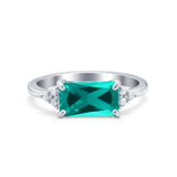 Emerald Cut Sideways Ring Simulated Paraiba Tourmaline CZ 925 Sterling Silver