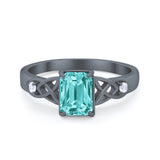 Wedding Ring Emerald Cut Black Tone, Simulated Paraiba Tourmaline CZ 925 Sterling Silver