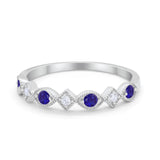 Art Deco Stacking Half Eternity Wedding Ring Simulated Blue Sapphire CZ 925 Sterling Silver