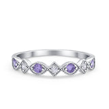 Art Deco Stacking Half Eternity Wedding Ring Simulated Amethyst CZ 925 Sterling Silver