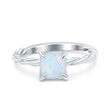 Solitaire Accent Twisted Fashion Ring Princess Lab Created White Opal 925 Sterling Silver