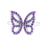 Butterfly Ring Wedding Band Simulated Amethyst CZ 925 Sterling Silver (15mm)