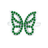 Butterfly Ring Wedding Band Simulated Green Emerald CZ 925 Sterling Silver (15mm)