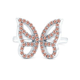 Butterfly Ring Wedding Band Simulated Morganite CZ 925 Sterling Silver (15mm)