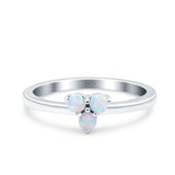 3 Stone Fashion Ring Lab Created White Opal Round 925 Sterling Silver