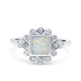 Halo Princess Wedding Engagement Ring Lab Created White Opal 925 Sterling Silver