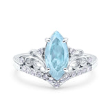 Art Deco Marquise Wedding Bridal Ring Simulated Aquamarine CZ 925 Sterling Silver