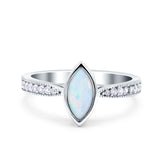 Marquise Art Deco Wedding Ring Lab Created White Opal 925 Sterling Silver