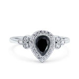 Halo Pear Engagement Ring Black CZ 925 Sterling Silver Wholesale
