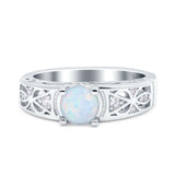 Art Deco Wedding Bridal Ring Band Round Lab Created White Opal 925 Sterling Silver