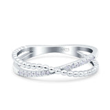 Beaded Criss Cross Half Eternity Wedding Ring Simulated CZ 925 Sterling Silver