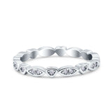 Full Eternity Art Deco Marquise & Heart 3mm Wedding Band Simulated Cubic Zirconia 925 Sterling Silver