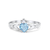Heart Shape Simulated Aquamarine CZ Claddagh Wedding Ring 925 Sterling Silver