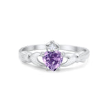 Heart Shape Simulated Lavender CZ Claddagh Wedding Ring 925 Sterling Silver