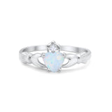 Heart Shape Lab Created White Opal Claddagh Wedding Ring 925 Sterling Silver