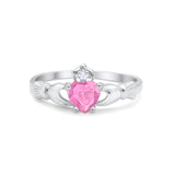 Heart Shape Simulated Pink Cubic Zirconia Claddagh Wedding Ring 925 Sterling Silver