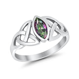 Celtic Bezel Marquise Solitaire Ring Simulated Rainbow CZ 925 Sterling Silver