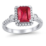 Halo Weddding Bridal Promise Ring Simulated Ruby CZ 925 Sterling Silver