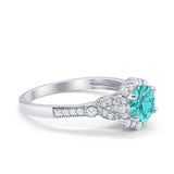 Floral Art Deco Engagement Ring Simulated Paraiba Tourmaline CZ 925 Sterling Silver