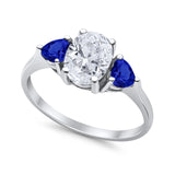 Fashion Promise Ring Oval Simulated Blue Sapphire CZ 925 Sterling Silver