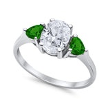 Fashion Promise Ring 3-Stone Oval Simulated Emerald CZ 925 Sterling Silver