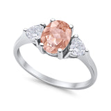 Fashion Promise Ring 3-Stone Oval Simulated Morganite CZ 925 Sterling Silver