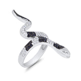 Snake Ring Micro Pave Black White Simulated CZ 925 Sterling Silver