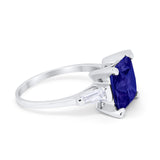 Princess Cut Baguette Wedding Ring Simulated Blue Sapphire CZ 925 Sterling Silver