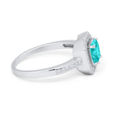 Halo Accent Engagement Ring Simulated Paraiba Tourmaline CZ 925 Sterling Silver