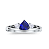 Heart Promise Ring Simulated Blue Sapphire CZ Black Accent 925 Sterling Silver
