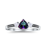 Heart Promise Ring Simulated Rainbow Topaz Black Accent 925 Sterling Silver