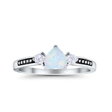 Heart Promise Ring Lab Created White Opal Black Accent 925 Sterling Silver