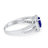 Dazzling Split Shank Engagement Ring Simulated Blue Sapphire CZ 925 Sterling Silver
