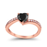 Heart Promise Ring Rose Tone, Simulated Black CZ 925 Sterling Silver