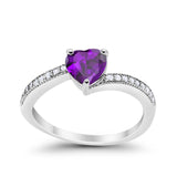 Heart Promise Ring Simulated Amethyst CZ 925 Sterling Silver