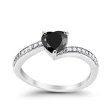 Heart Promise Ring Simulated Black CZ 925 Sterling Silver