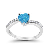 Heart Promise Ring Lab Created Blue Opal 925 Sterling Silver