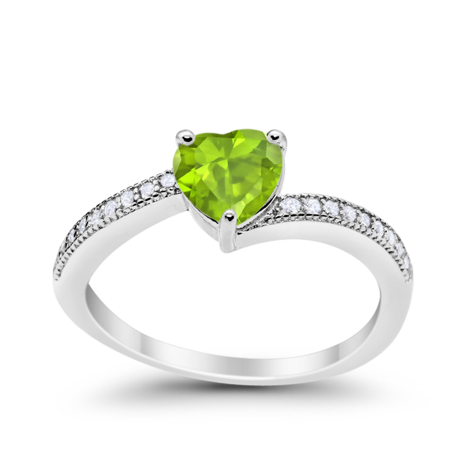 Heart Promise Ring Round Simulated Peridot CZ 925 Sterling Silver