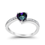 Heart Promise Wedding Ring Simulated Rainbow CZ 925 Sterling Silver
