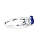 Art Deco Oval Engagement Simulated Blue Sapphire CZ 925 Sterling Silver
