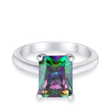 Solitaire Engagement Ring Radiant Simulated Rainbow CZ 925 Sterling Silver