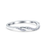 14K White Gold Half Eternity Criss Cross Band Wedding Ring Round Simulated CZ Size-7